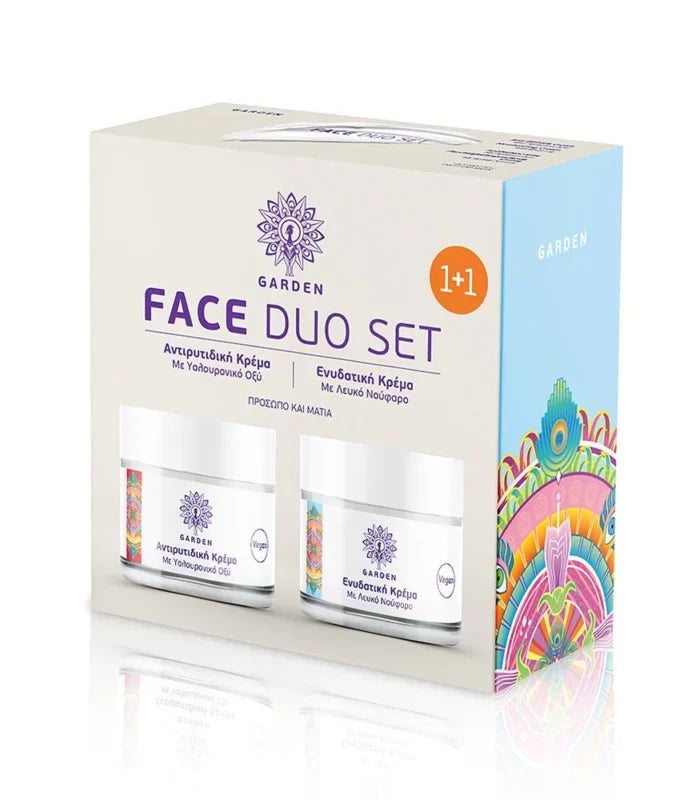GARDEN OF PANTHENOLS Face duo set Αντιρυτιδική κρέμα με υαλουρονικό οξύ +Ενυδατική κρέμα με λευκό νούφαρο , 50 ml 