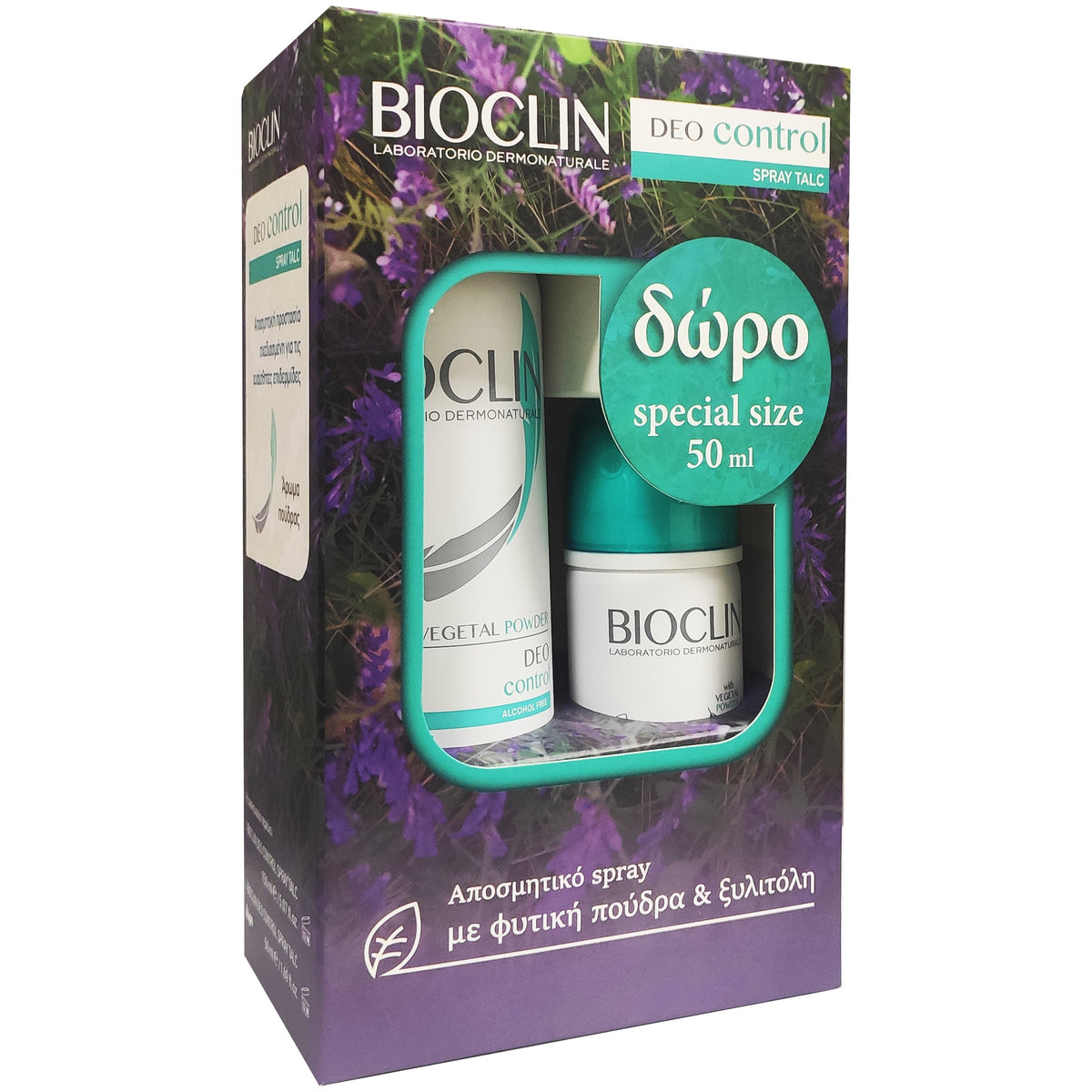 BIOCLIN Deo Control Πακέτο Προσφοράς Spray Talc 150ml &amp; Δώρο Mini Size Spray Talc 50ml