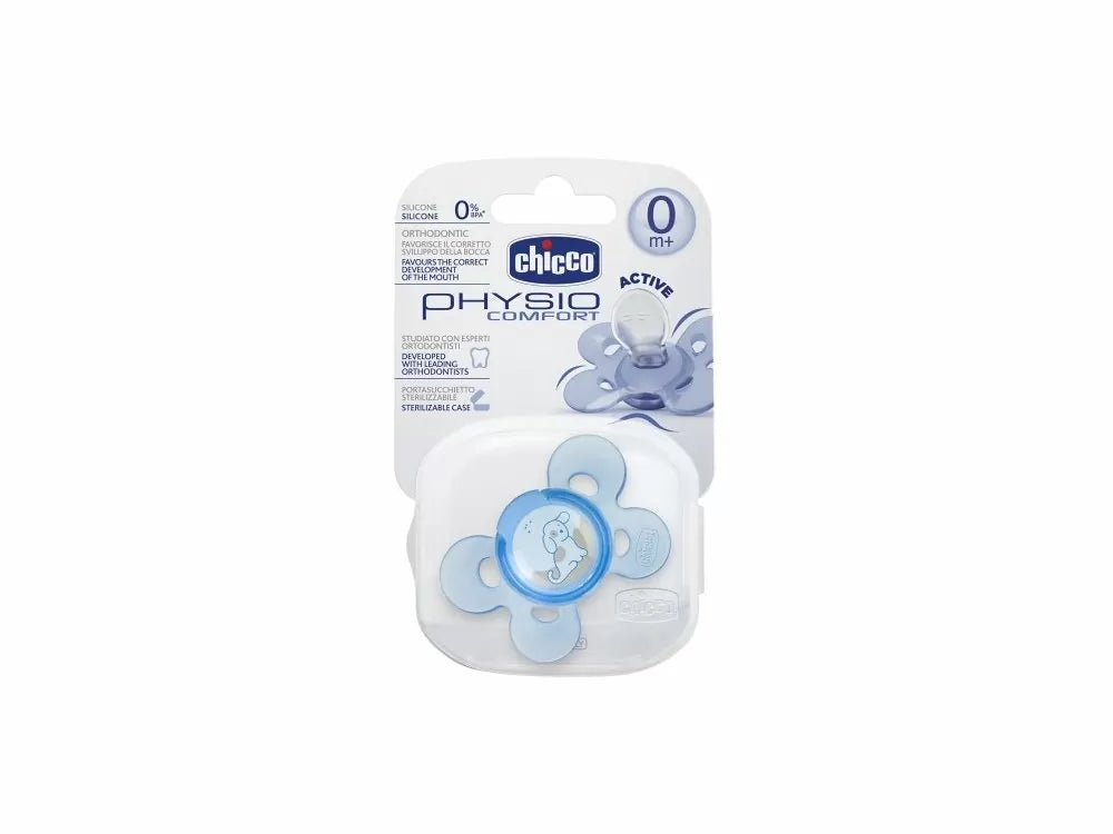 CHICCO Physio Comfort, Εργονομική Πιπίλα με Θηλή Σιλικόνης &amp; Θήκη για Ηλικίες 4μ, 1τμχ