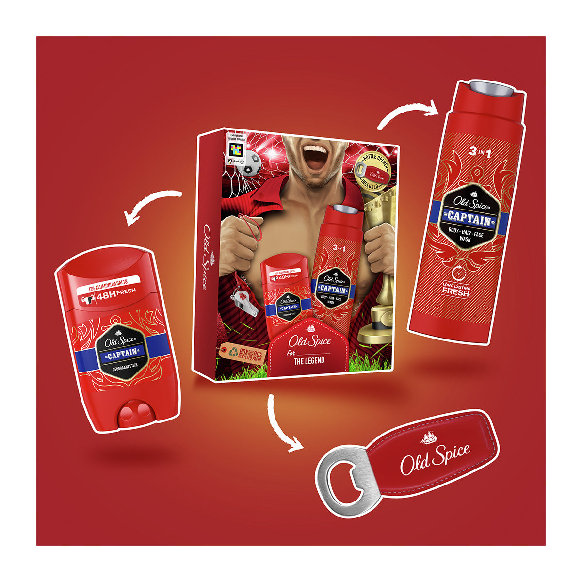OLD SPICE Gamer Captain Deodorant Stick 50ml &amp; Shower Gel + Shampoo 250ml Σετ Ανδρικής Περιποίησης, 2 Τεμάχια &amp; ΔΩΡΟ Ανοιχτήρι 