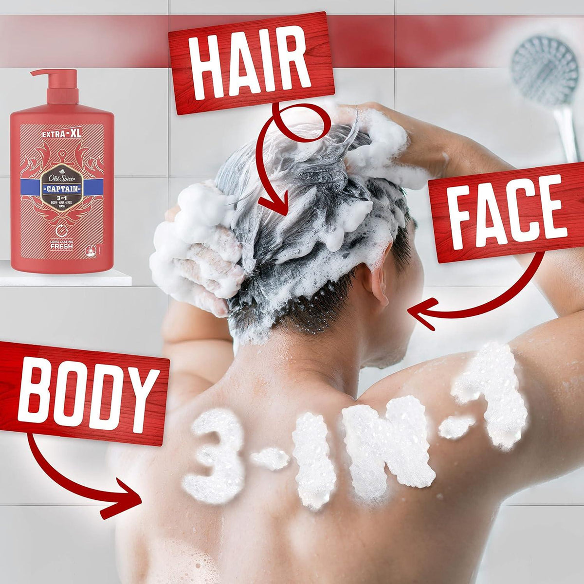 OLD SPICE Captain Extra-XL 3 in 1 Αφρόλουτρο & Σαμπουάν για Άνδρες, 1lt