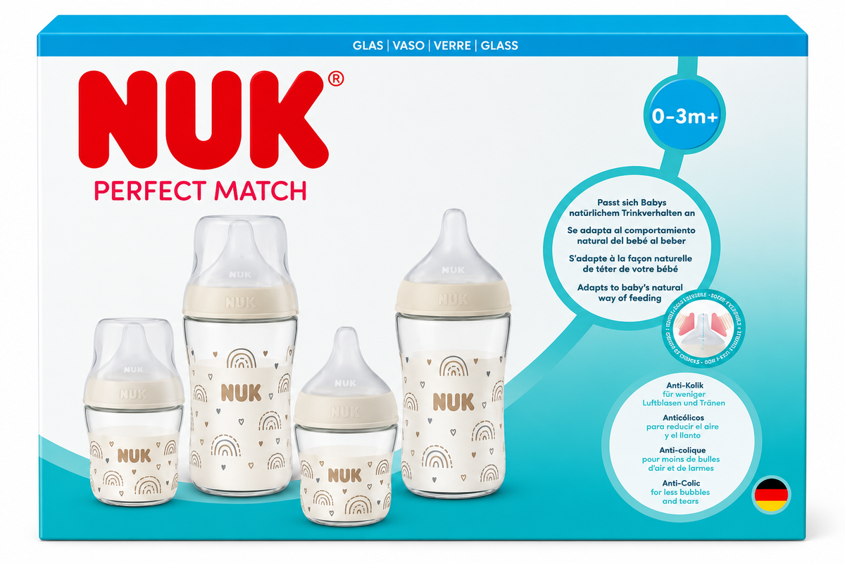 NUK Perfect Match Σετ 4 Γυάλινων Μπιμπερό Anti-Colic 0-3m+ Λευκό