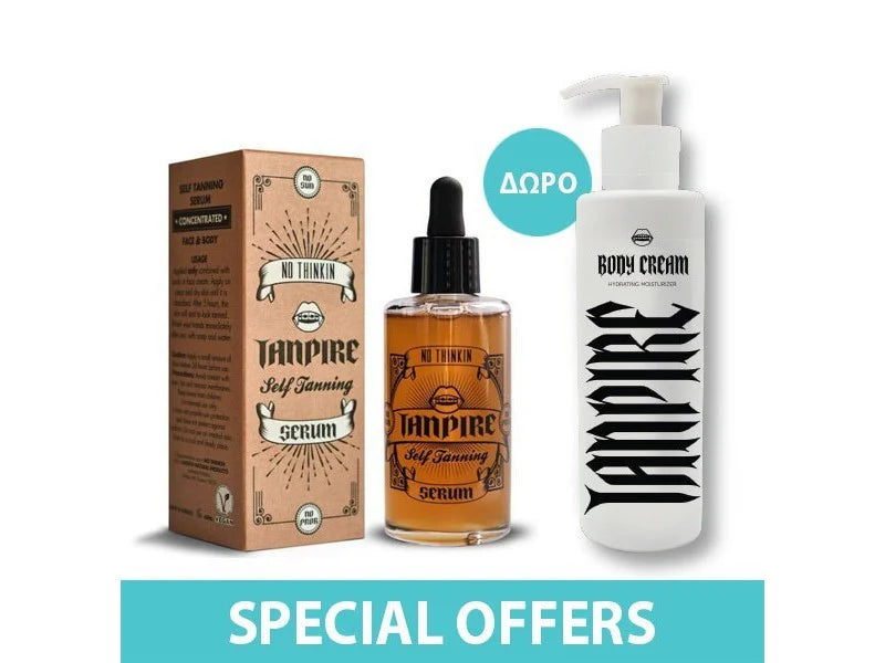 POWER HELATH Tanpire Self Tanning Serum Face &amp; Body 50ml Αυτομαυριστικός, Συμπυκνωμένος Ορός για Πρόσωπο &amp; Σώμα + ΔΩΡΟ Κρέμα σώματος ενυδατική ενυδατική κρέμα 200 ml