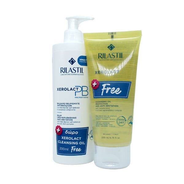 RILASTIL Xerolact PB Balm, Βάλσαμο Προσώπου &amp; Σώματος Αναπλήρωσης Λιπιδίων 400ml.+ Δώρο Xerolact Cleansing Oil 200 ml