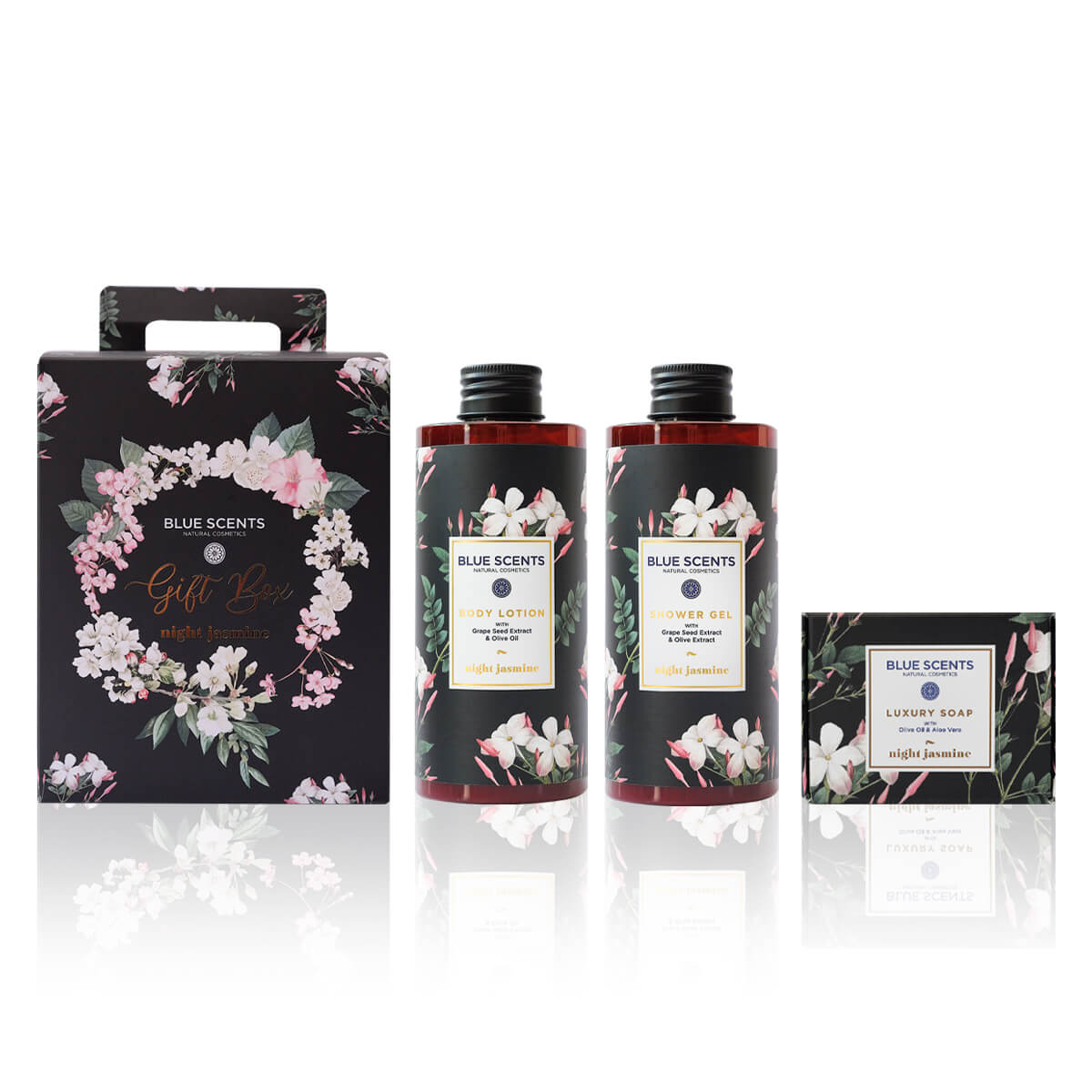 Σετ Δώρου BLUE SCENTS Night Jasmine Αφρόλουτρο Σώματος, 300ml &amp; Night Jasmine Ενυδατικό Γαλάκτωμα Σώματος, 300ml &amp; Night Jasmine Σαπούνι, 135g