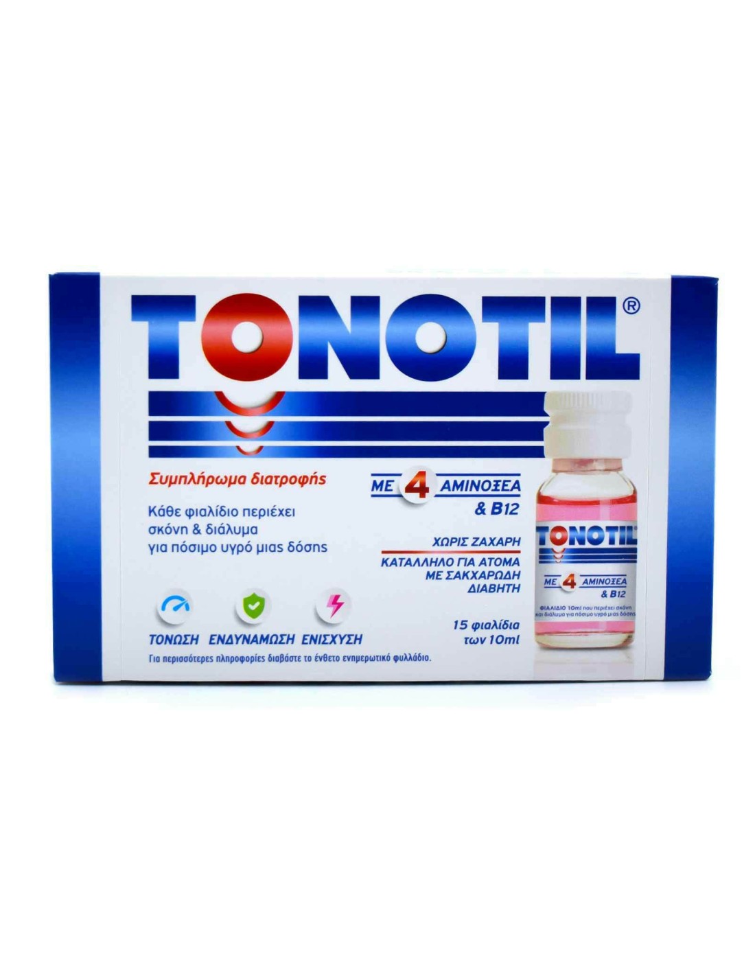 TONOTIL Συμπλήρωμα Διατροφής με 4 Αμινοξέα B12 15 φιαλίδια x 10ml