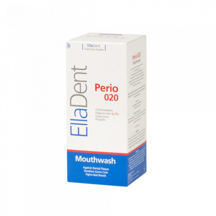 ELLADENT Perio 020 Mouthwash Στοματικό Διάλυμα με Διγλυκονική Χλωρεξιδίνη 0,20%, Υαλουρονικό Οξύ &amp; Πρόπολη Κατά της Οδοντικής Πλάκας 250ml