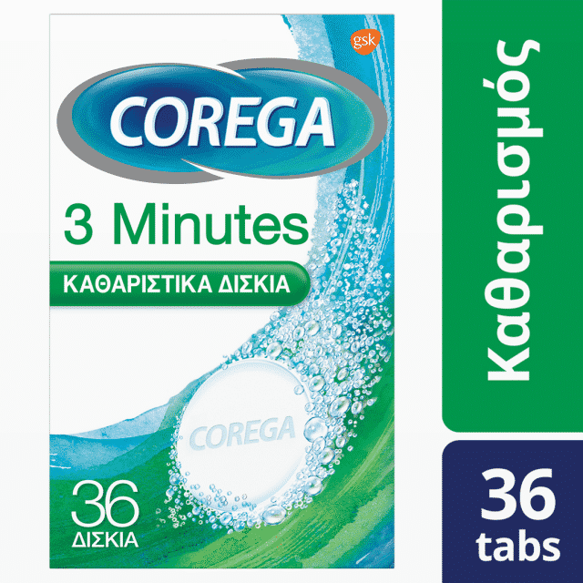 COREGA 3 Minutes Καθαριστικά Δισκία Για Τεχνητή Οδοντοστοιχία 36 Δισκία