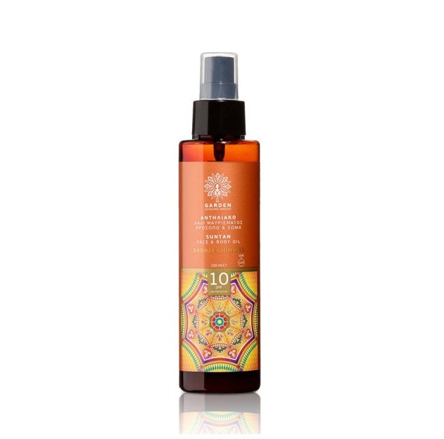 GARDEN OF PANTHENOLS Suntan Face &amp; Body Oil Bronze Shimmer SPF10, Αντιηλιακό Λάδι Μαυρίσματος Χαμηλής Προστασίας για Πρόσωπο &amp; Σώμα 150ml