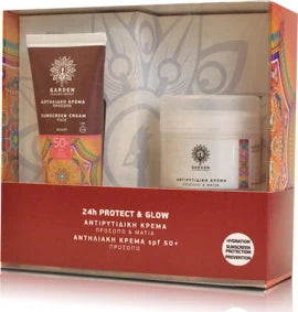 GARDEN OF PANTHENOLS Promo Pack Αντηλιακό 24h Protect &amp; Glow, Αντιηλιακή Κρέμα Προσώπου SPF50+, 50ml &amp; Αντιρυτιδική Κρέμα για Πρόσωπο και Μάτια, 50ml